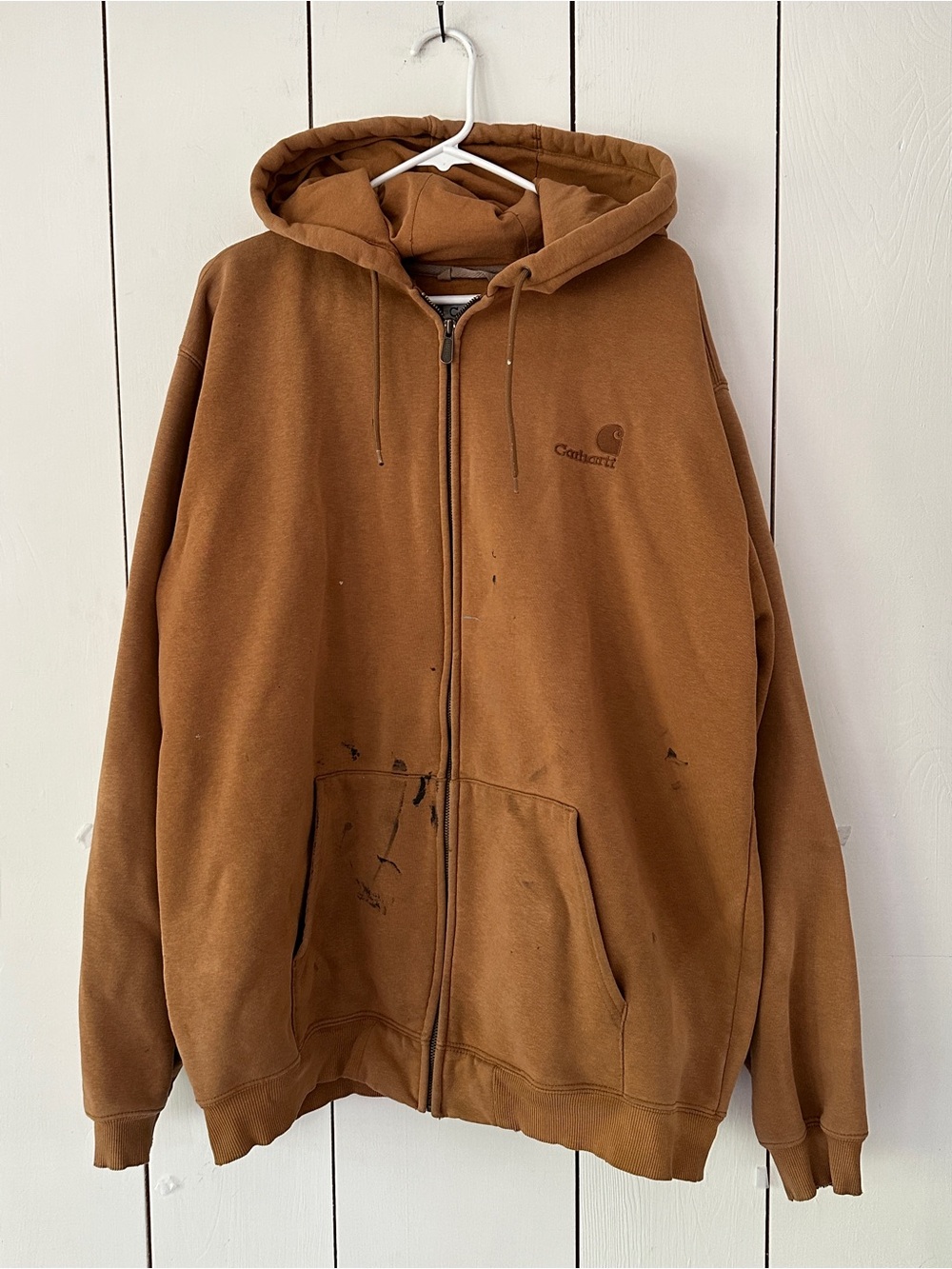 Carhartt Brown Zip Up Hoodie XL Tall Distressed Workwear Streetwear Patina
